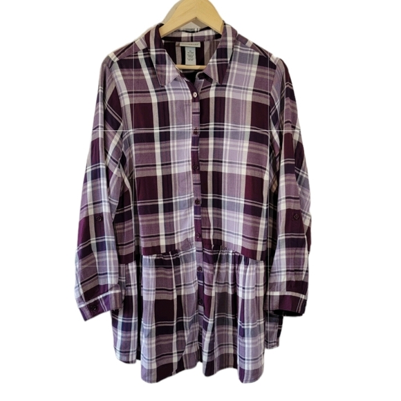 CATHERINES' Women Plus Sz 14/16 Brown/White Plaid  Button-Up Shirt Long Sleeve - Picture 12 of 12